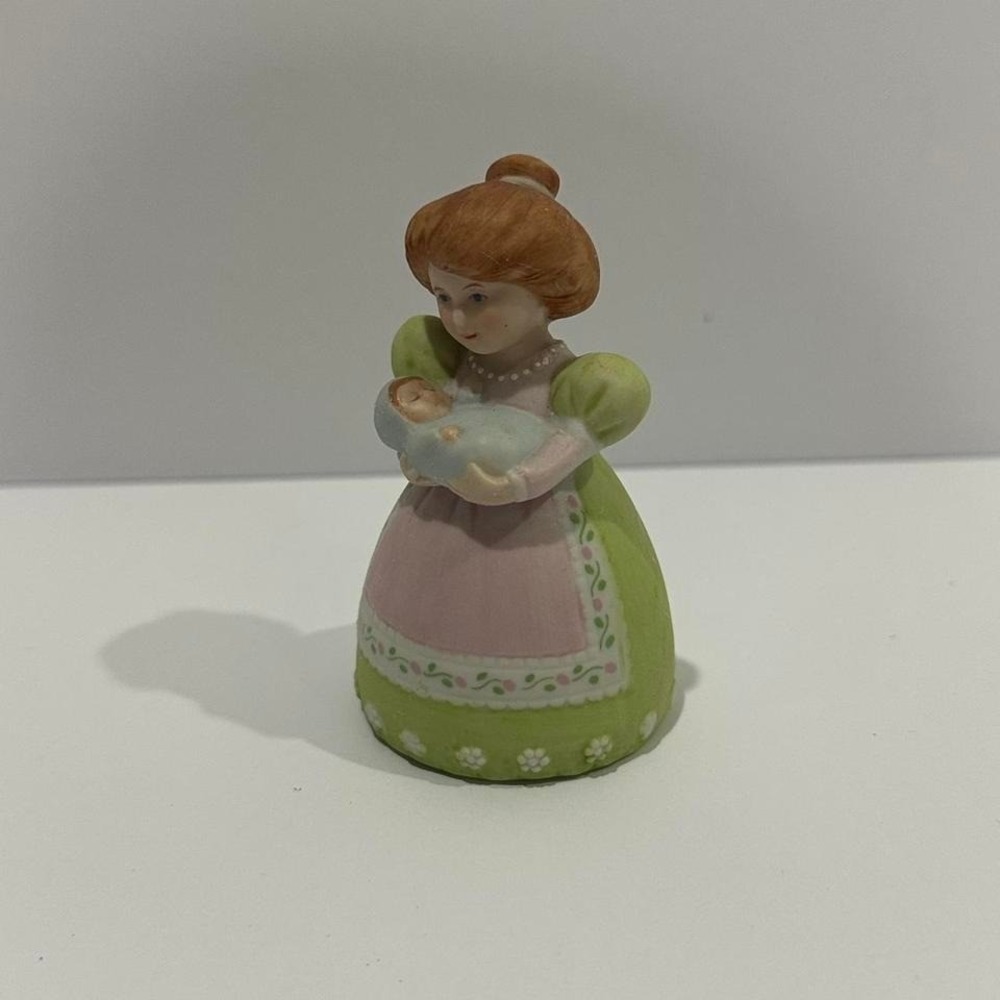 Vintage 1988 AVON Ceramic Figure Mother Holding A Baby Collectable Bell 3.5"